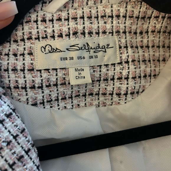 ASOS Miss Selfridge Tweed Blazer & Skirt Co-Ord Set pink black & silver size 6 - Picture 15 of 15